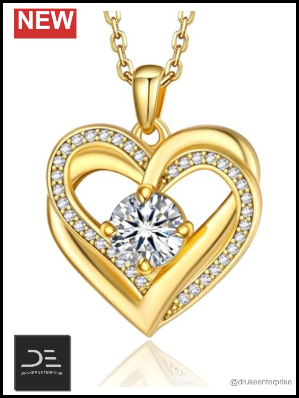 Sterling Silver Moissanite Double Heart Pendant Necklace Women 18 inch